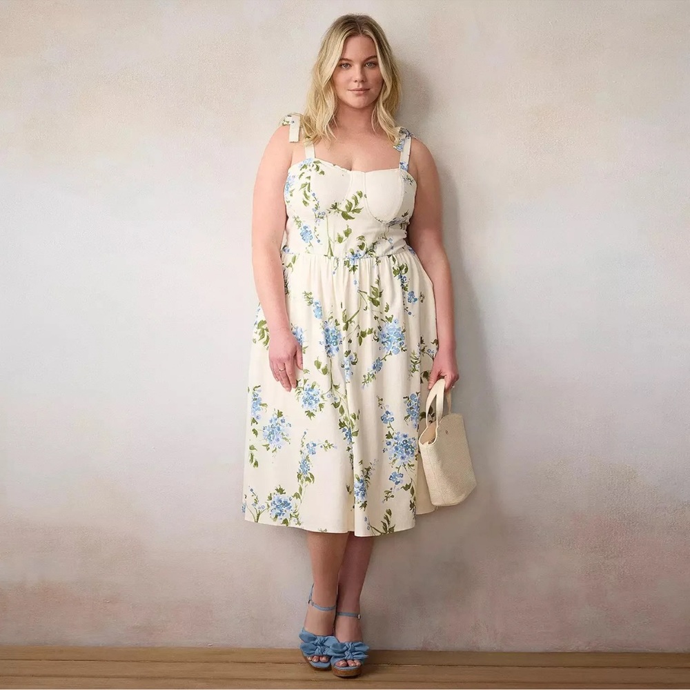 NWT LC Lauren Conrad Corset Midi Dress Blue Floral Plus Size 3X